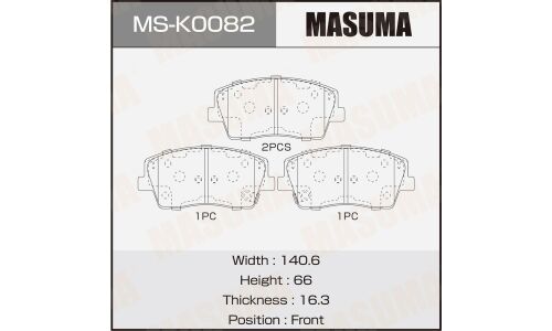Колодки тормозные дисковые Masuma, передние, комплект на ось (4 шт), арт. MS-K0082