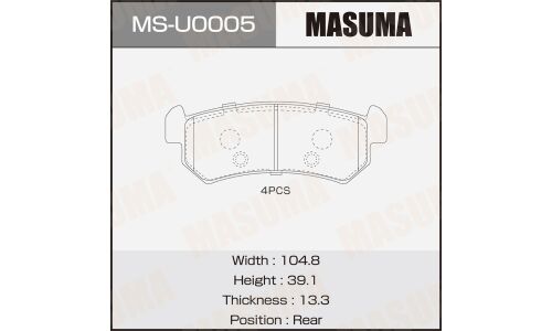 Колодки тормозные дисковые Masuma, задние, комплект на ось (4 шт), арт. MS-U0005