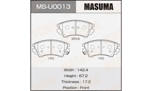 Колодки тормозные дисковые Masuma, передние, комплект на ось (4 шт), арт. MS-U0013
