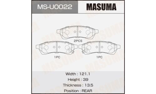 Колодки тормозные дисковые Masuma, задние, комплект на ось (4 шт), арт. MS-U0022