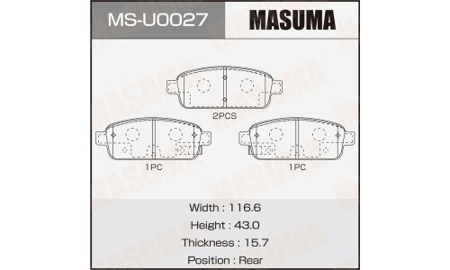 Колодки тормозные дисковые Masuma, задние, комплект на ось (4 шт), арт. MS-U0027