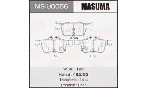 Колодки тормозные дисковые Masuma, задние, комплект на ось (4 шт), арт. MS-U0056