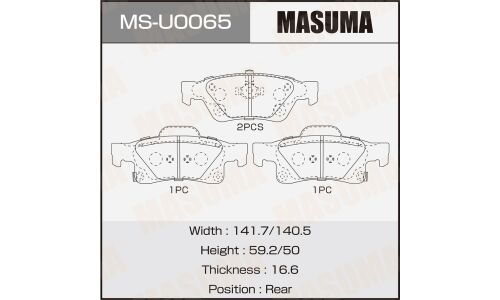Колодки тормозные дисковые Masuma, задние, комплект на ось (4 шт), арт. MS-U0065
