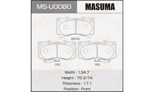 Колодки тормозные дисковые Masuma, передние, комплект на ось (4 шт), арт. MS-U0080