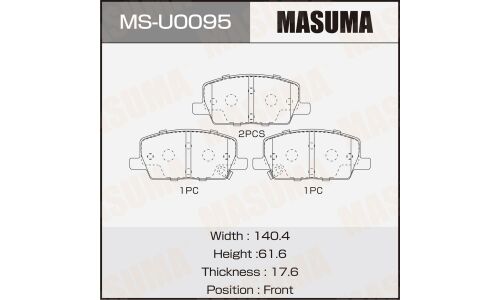 Колодки тормозные дисковые Masuma, передние, комплект на ось (4 шт), арт. MS-U0095