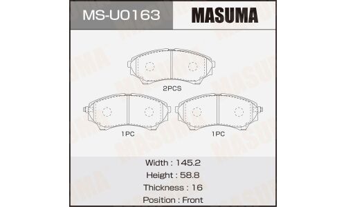 Колодки тормозные дисковые Masuma, передние, комплект на ось (4 шт), арт. MS-U0163