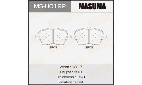 Колодки тормозные дисковые Masuma, передние, комплект на ось (4 шт), арт. MS-U0192