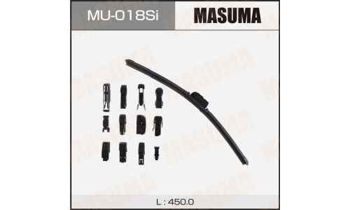 Щетка стеклоочистителя Masuma Silicone 450мм (18") бескаркасная, всесезонная, силиконовая, 13 переходников, 1 шт, арт. MU-018Si
