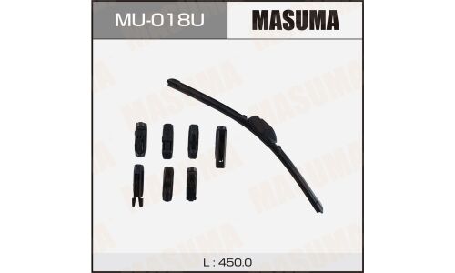 Щетка стеклоочистителя Masuma 450мм (18") бескаркасная, всесезонная, со спойлером, 8 переходников, 1 шт, арт. MU-018U