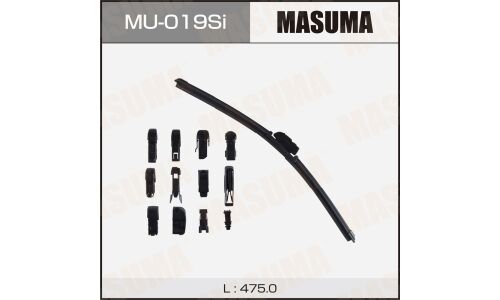 Щетка стеклоочистителя Masuma Silicone 475мм (19") бескаркасная, всесезонная, силиконовая, 13 переходников, 1 шт, арт. MU-019Si
