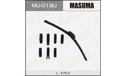 Щетка стеклоочистителя Masuma 475мм (19") бескаркасная, всесезонная, со спойлером, 8 переходников, 1 шт, арт. MU-019U