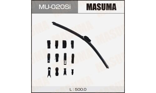 Щетка стеклоочистителя Masuma Silicone 500мм (20") бескаркасная, всесезонная, силиконовая, со спойлером, 13 переходников, 1 шт, арт. MU-020Si