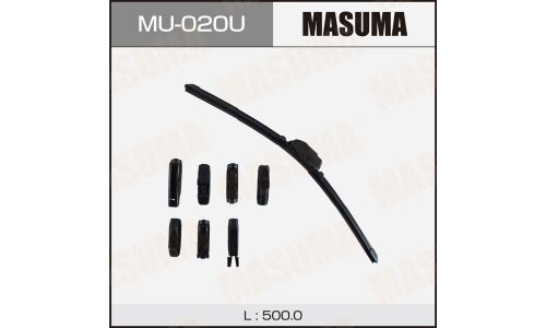 Щетка стеклоочистителя Masuma 500мм (20") бескаркасная, всесезонная, со спойлером, 8 переходников, 1 шт, арт. MU-020U
