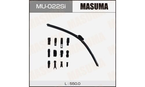 Щетка стеклоочистителя Masuma Silicone 550мм (22") бескаркасная, всесезонная, силиконовая, 13 переходников, 1 шт, арт. MU-022Si