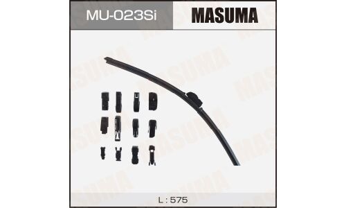 Щетка стеклоочистителя Masuma Silicone 575мм (23") бескаркасная, всесезонная, силиконовая, 13 переходников, 1 шт, арт. MU-023Si
