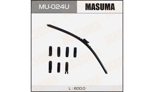 Щетка стеклоочистителя Masuma 600мм (24") бескаркасная, всесезонная, со спойлером, 8 переходников, 1 шт, арт. MU-024U