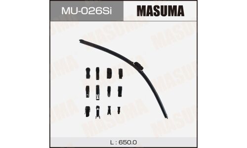 Щетка стеклоочистителя Masuma Silicone 650мм (26") бескаркасная, всесезонная, силиконовая, 13 переходников, 1 шт, арт. MU-026Si