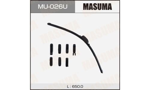 Щетка стеклоочистителя Masuma 650мм (26") бескаркасная, всесезонная, со спойлером, 8 переходников, 1 шт, арт. MU-026U