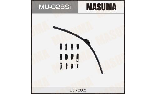 Щетка стеклоочистителя Masuma Silicone 700мм (28") бескаркасная, всесезонная, силиконовая, со спойлером, 13 переходников, 1 шт, арт. MU-028Si