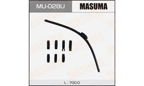 Щетка стеклоочистителя Masuma 700мм (28") бескаркасная, всесезонная, со спойлером, 8 переходников, 1 шт, арт. MU-028U