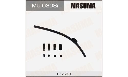 Щетка стеклоочистителя Masuma Silicone 750мм (30") бескаркасная, всесезонная, силиконовая, со спойлером, 13 переходников, 1 шт, арт. MU-030Si
