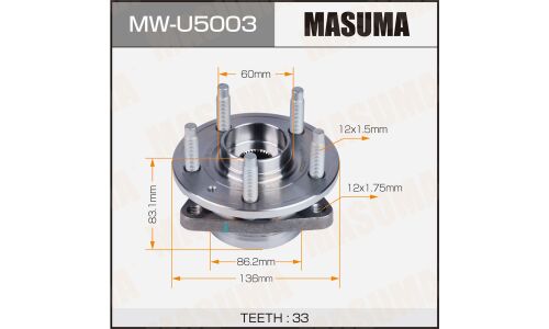Ступица колеса Masuma, с ABS, передняя, для Opel Astra J, арт. MW-U5003