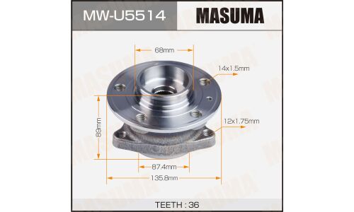 Ступица колеса Masuma, с ABS, задняя, для Volvo XC90, арт. MW-U5514