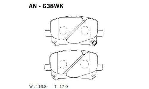 Колодки тормозные дисковые Akebono, комплект на ось (4 шт), арт. AN-638WK