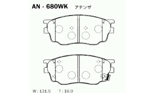 Колодки тормозные дисковые Akebono, комплект на ось (4 шт), арт. AN-680WK