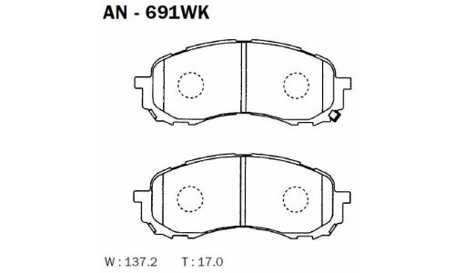 Колодки тормозные дисковые Akebono, комплект на ось (4 шт), арт. AN-691WK