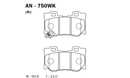 Колодки тормозные дисковые Akebono, комплект на ось (4 шт), арт. AN-750WK