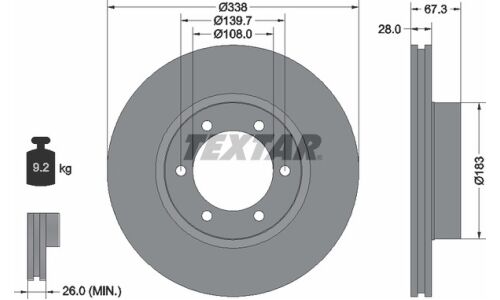 Диск тормозной Textar с покрытием Pro, арт. 92137303