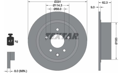 Диск тормозной с покрытием PRO | зад прав/лев Textar, арт. 92237103