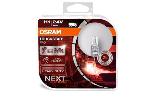 Лампа галогенная Osram Truckstar Pro H1 (P14.5s, T8), 24В, 70Вт, 3200К, комплект 2 шт, арт. 64155TSP-HCB