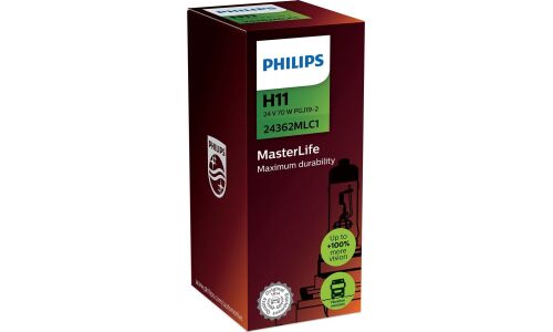 Лампа накаливания Philips MasterLife H11 (PGJ19-2, T11), 24В, 70Вт, 3200К, 1 шт, арт. 24362MLC1