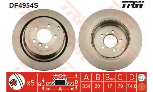 Диск тормозной TRW, задний, арт. DF4954S