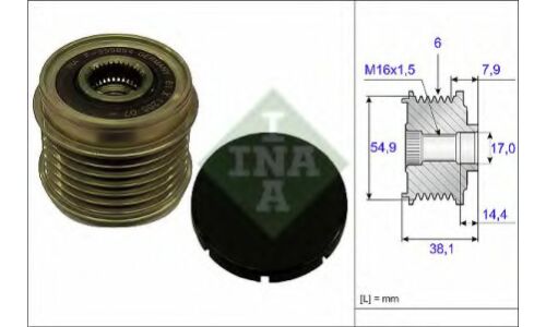 Шкив генератора с обгонной муфтой INA, арт. 535 0176 10