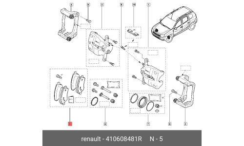 Колодки тормозные дисковые Renault, передние, комплект на ось (4 шт), арт. 410608481R