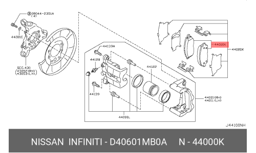 Колодки тормозные дисковые Nissan, задние, комплект на ось (4 шт), арт. D4060-1MB0A