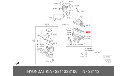 Сменный элемент воздушного фильтра Hyundai/KIA, арт. 28113-3S100
