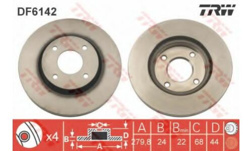 Диск тормозной TRW, передний, арт. DF6142