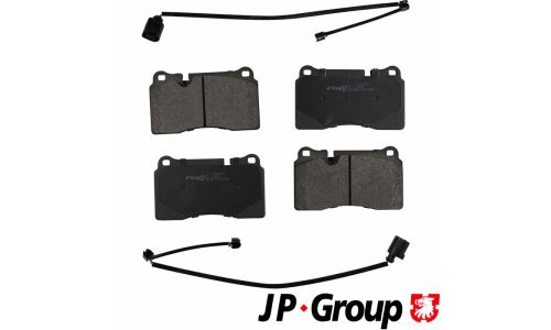 Колодки тормозные дисковые JP Group с электронным датчиком износа, передние, комплект на ось (4 шт), арт. 1163606810