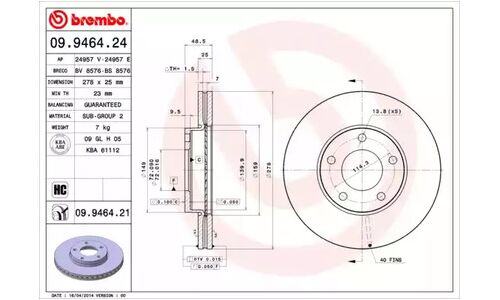 Диск тормозной UV Coated | перед Brembo, арт. 09.9464.21