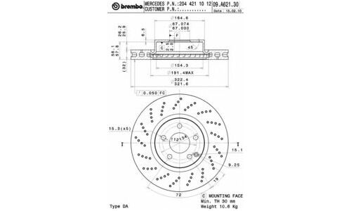 Диск тормозной Brembo вентилируемый, арт. 09A62131