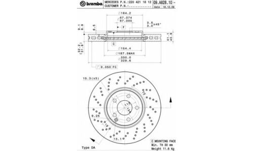 Диск тормозной Brembo вентилируемый, арт. 09A82811