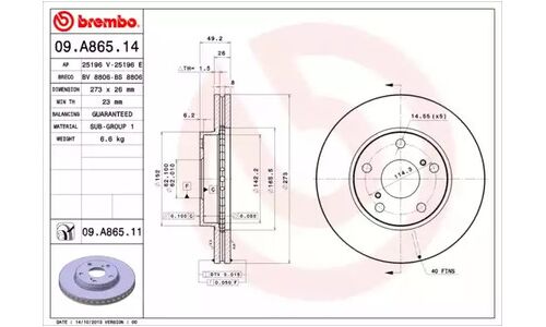 Диск тормозной Brembo вентилируемый, арт. 09A86511