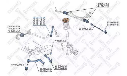 Стойка стабилизатора (линк) Stellox, передняя, левая, для BMW E60 / E61, арт. 56-00512-SX