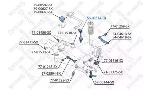 Стойка стабилизатора (линк) Stellox, задняя, для BMW E60 / E61 (2.0 / 4.5 / 3.0D), арт. 56-00514-SX