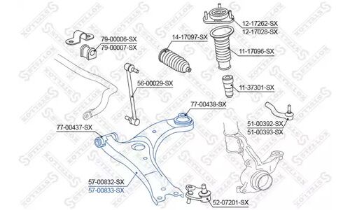 Рычаг подвески Stellox, передний, правый, для Toyota Auris, арт. 57-00833-SX