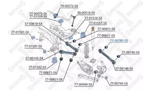 С/б зад. балки нижн. BMW E81/E87 04> | прав/лев Stellox, арт. 77-00745-SX